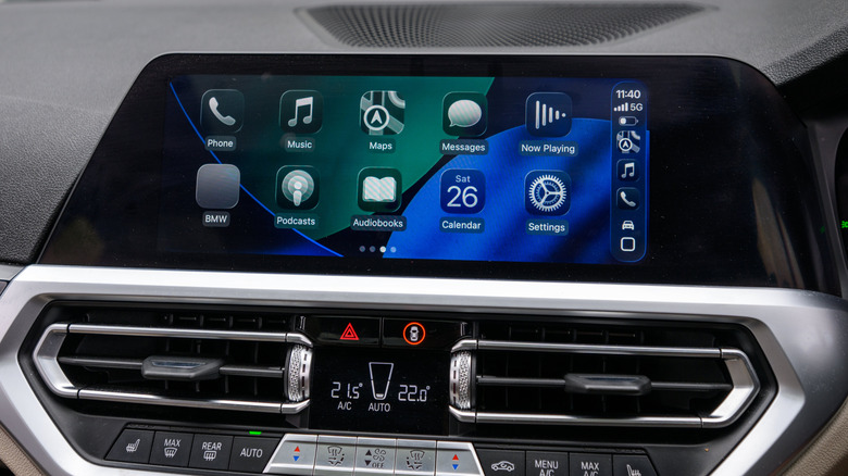 Customized view of Apple CarPlay with liquid glass themes.