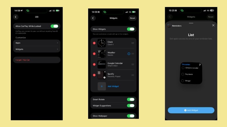 Adding a widget to CarPlay dashboard on an iPhone.