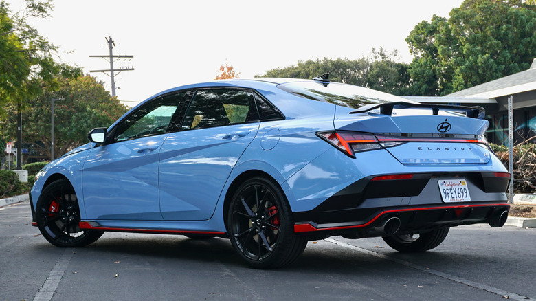 Hyundai Elantra N parked on a road.