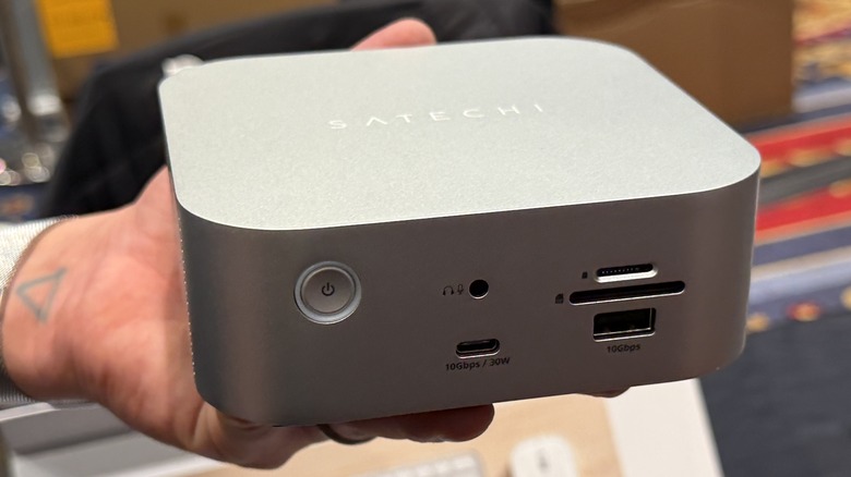 Man holding Satechi docking station