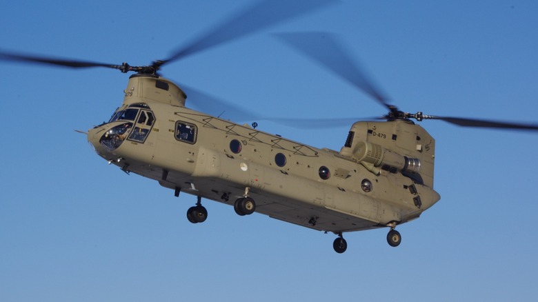 The CH-47 Chinook helicopter in flight
