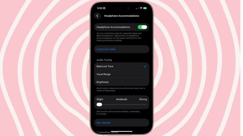 Headphone accomodations settings for AirPods Pro.