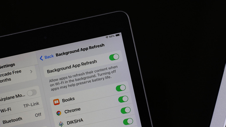 Background App Refresh menu on an iPad