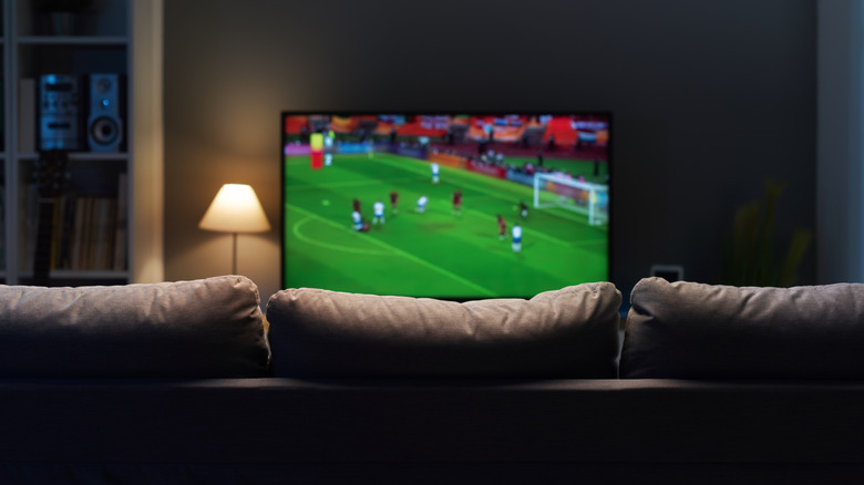 Television screen displaying a soccer match