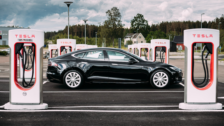 Tesla Model S at a charging station