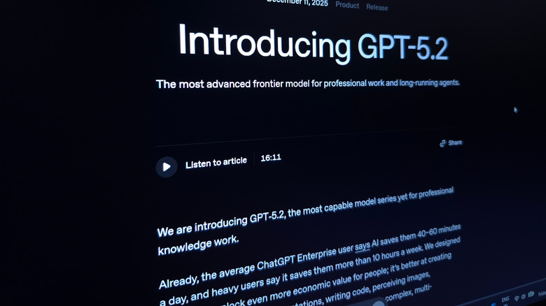 The first part of OpenAI's GPT-5.2 announcement on a black screen