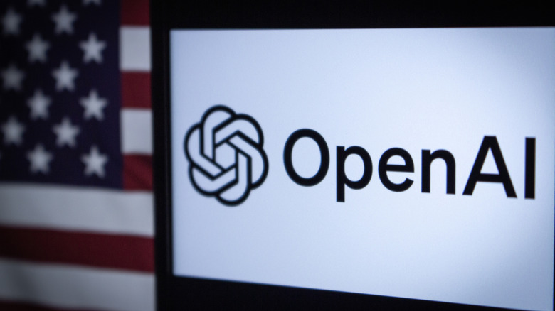OpenAI logo with American flag in background