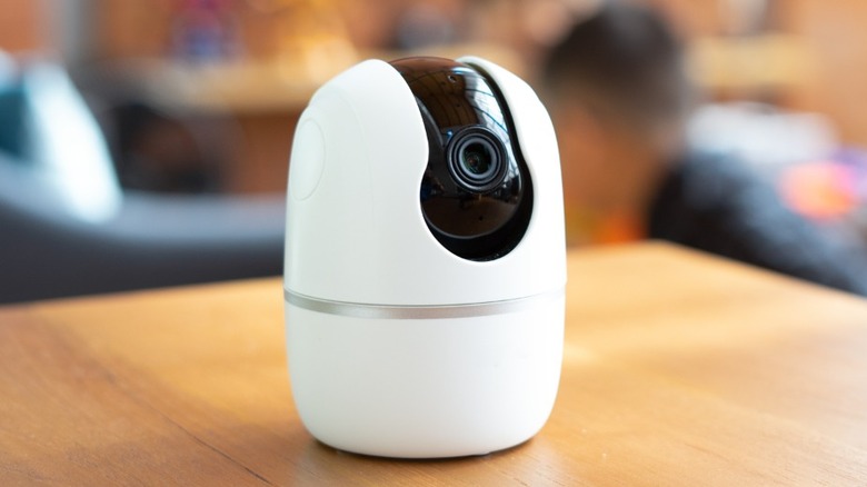 Smart security camera sitting on a table