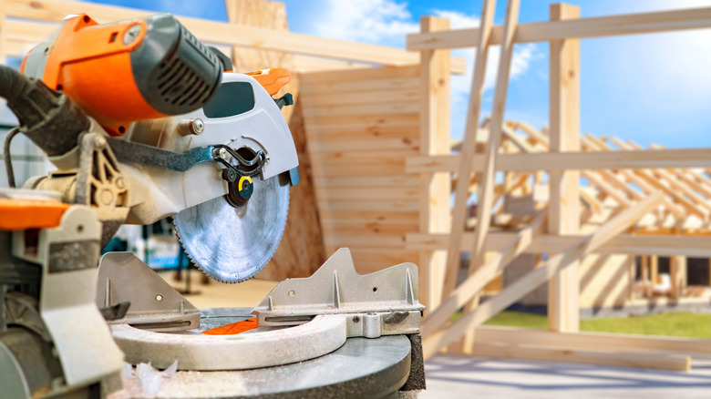 a miter saw at a jobsite