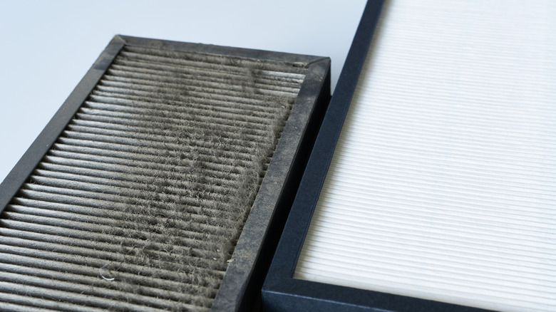 a dirty air filter on the table