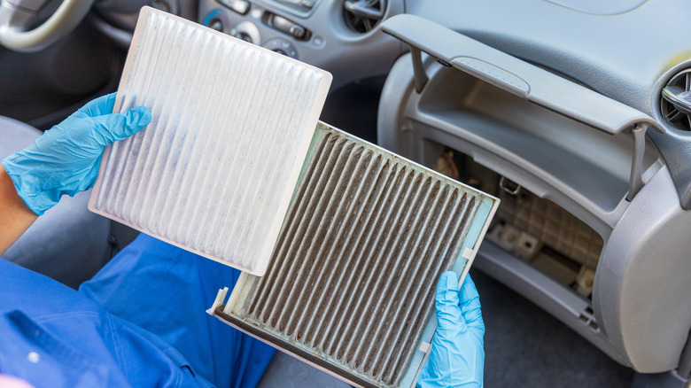 dirty used cabin pollen air filter
