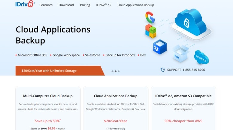 Screenshot of iDrive website