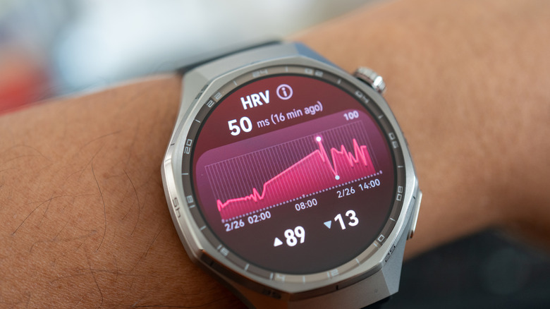 Smartwatch displaying data on a person's wrist.