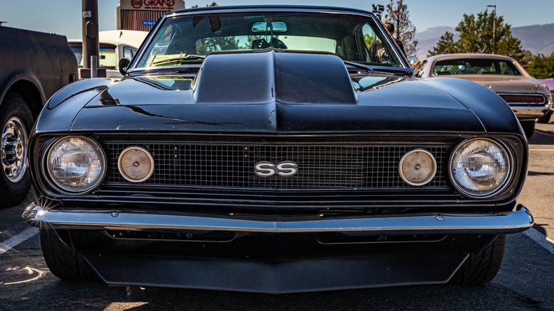 Black 1967 Chevy Camaro SS front view