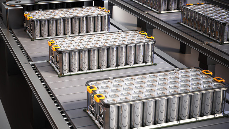 Rendering of lithium-ion batteries on a conveyor belt
