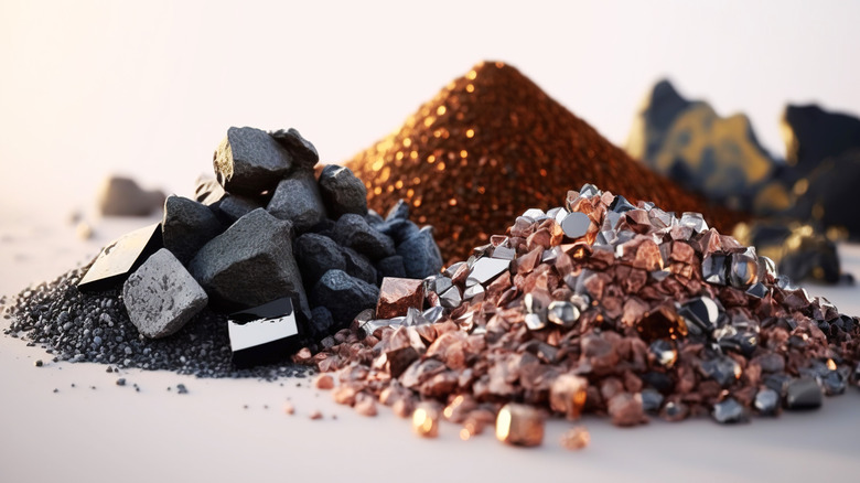 Small pile of minerals extracted in a rare earth mine