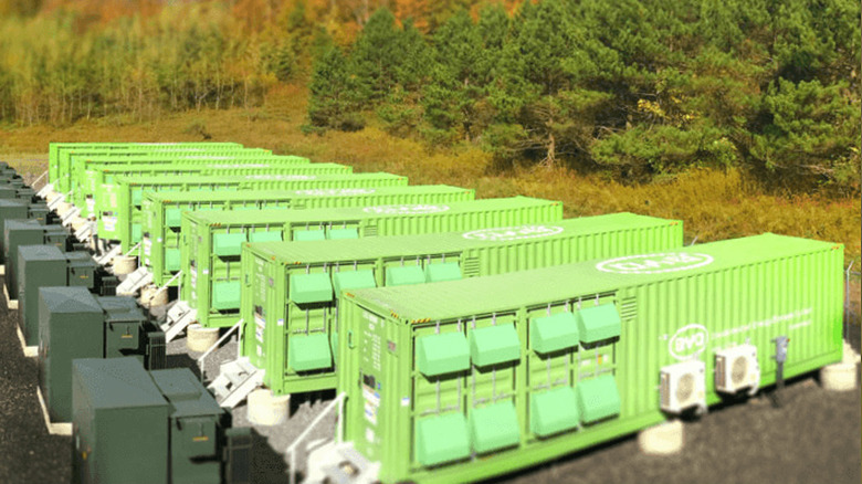 BYD modular energy storage solution located in wooded setting
