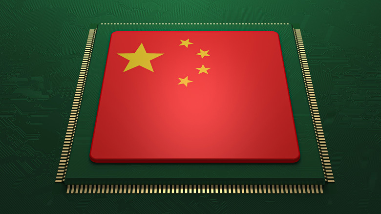 Chinese flag on a semiconductor chip