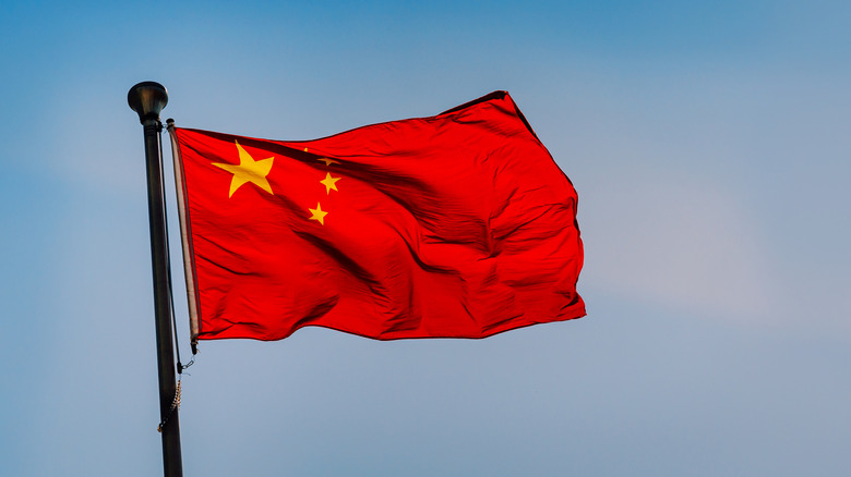 China's flag swaying in the air