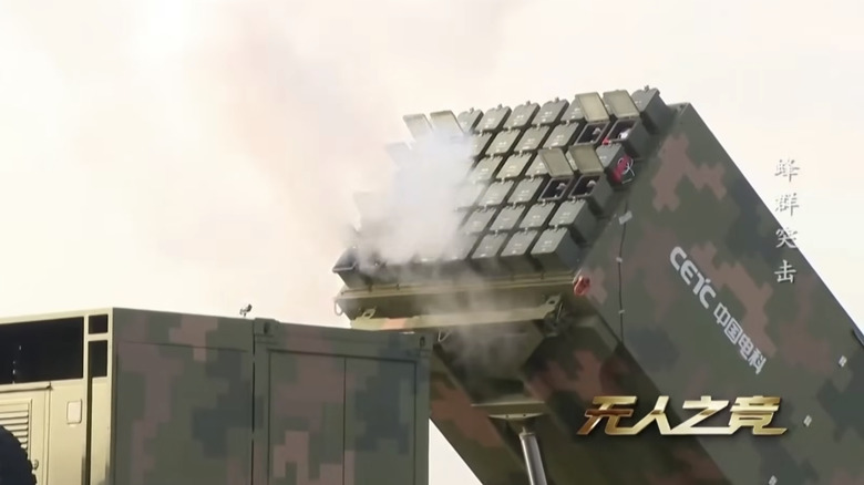 A China Electronics Technology Group Corp launcher vehicle launches drones