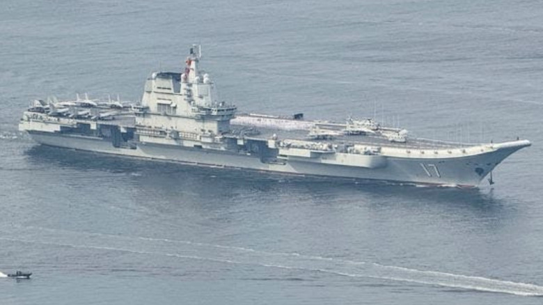 The Shandong Chinese aircraft carrier out at sea