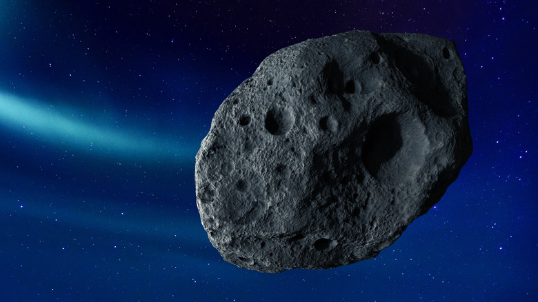 An illustration of an asteroid in space