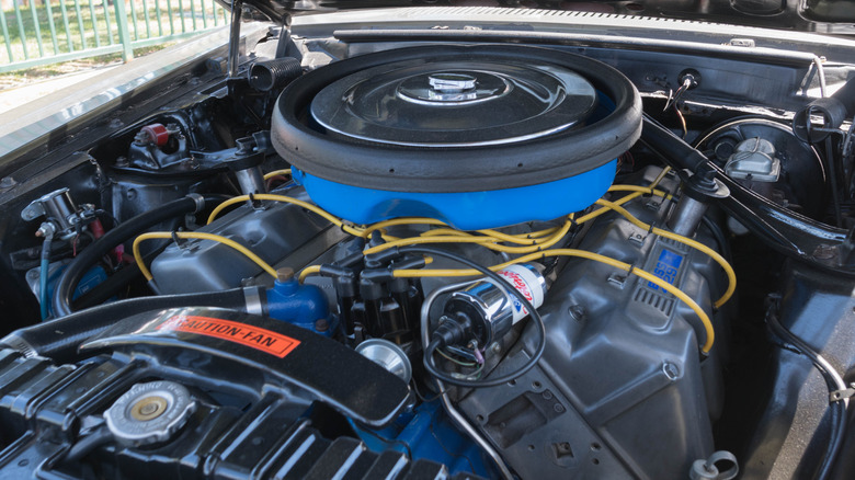 Ford Mustang Boss 429 engine with blue accents