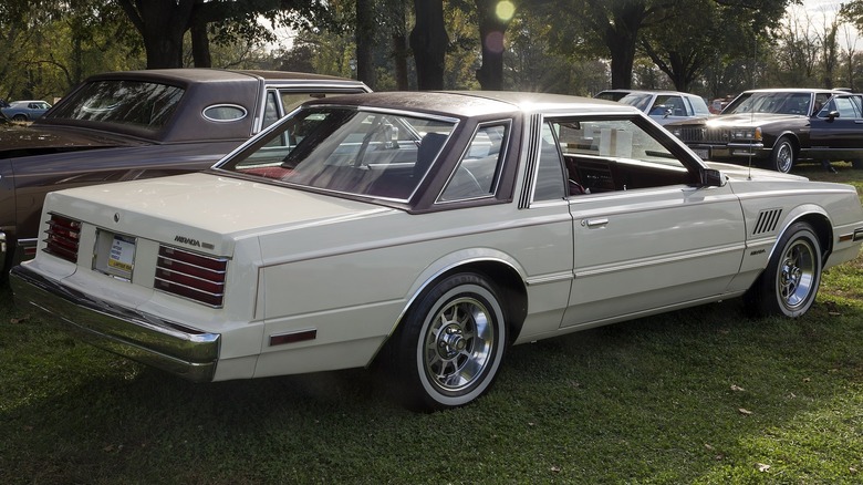 two cars with Landau roofs parked in grass