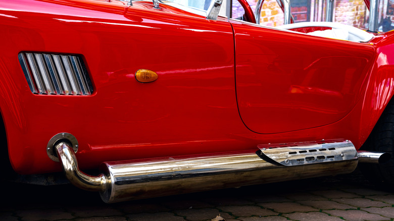 Vintage car exhaust pipe closeup