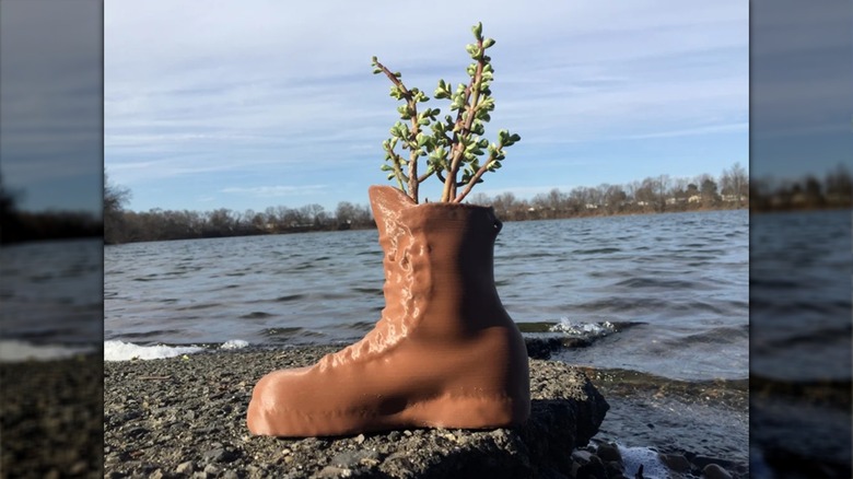 An army boot flowerpot