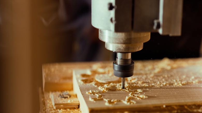 A close up of CNC router at work