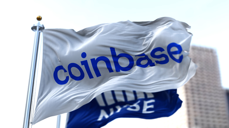 Coinbase logo on flag