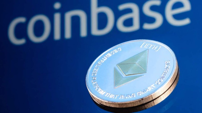 Coinbase logo and ETH coin