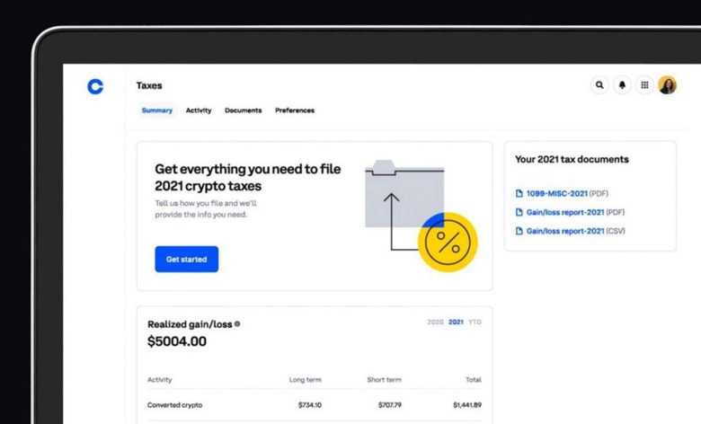 Coinbase tax dashboard