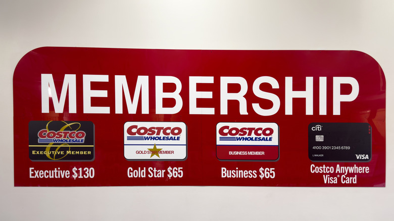 Sign in Costco warehouse detailing the membership tiers
