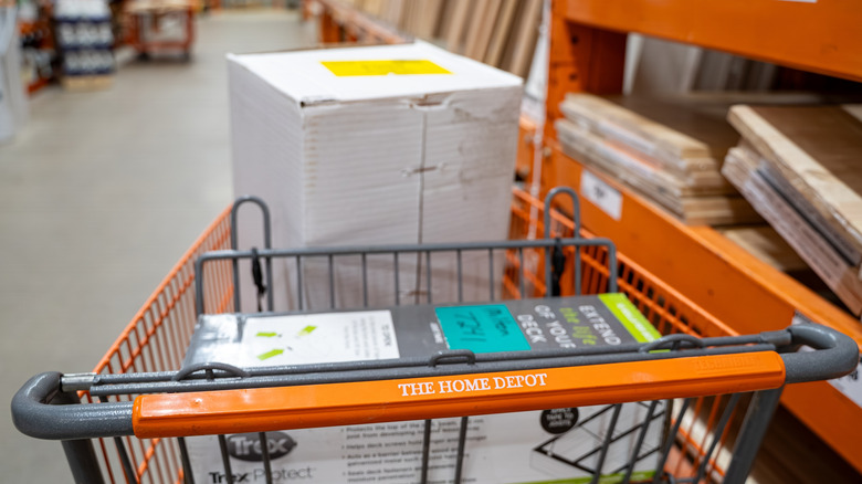 Home Depot cart with damaged box in cart