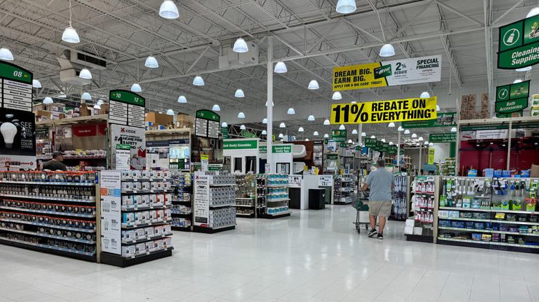 Shopping inside a Menards home improvement retail store.