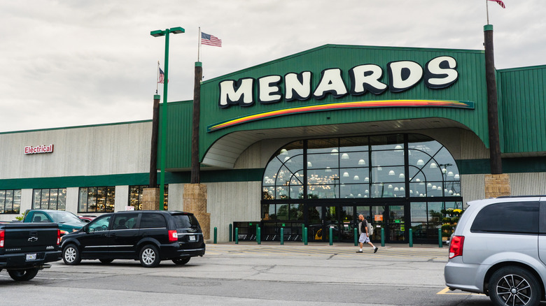 The front entrance to a Menard's hardware store.