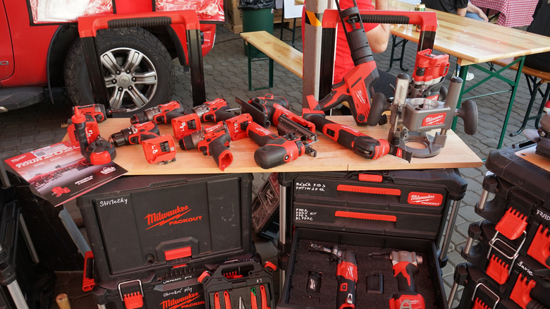 Milwaukee tools on table