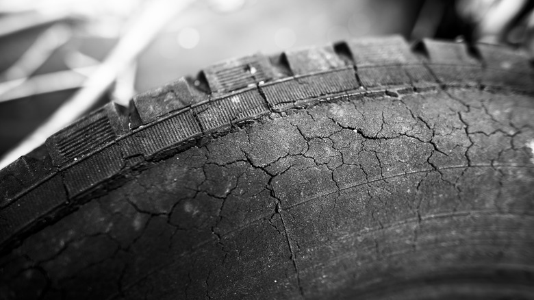 A tire starting to crack due to aging