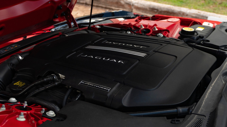 A closer look at a Jaguar V6 supercharged engine.