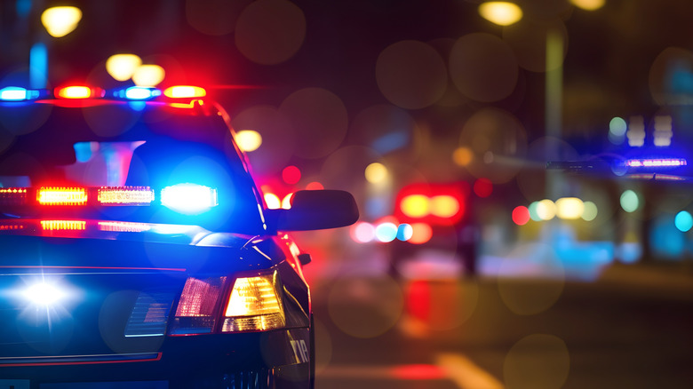 Close up of police car at night