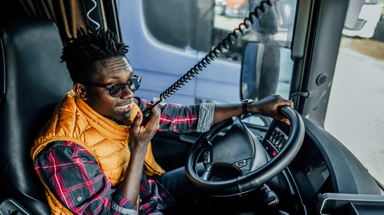 Truck driver using CB radio