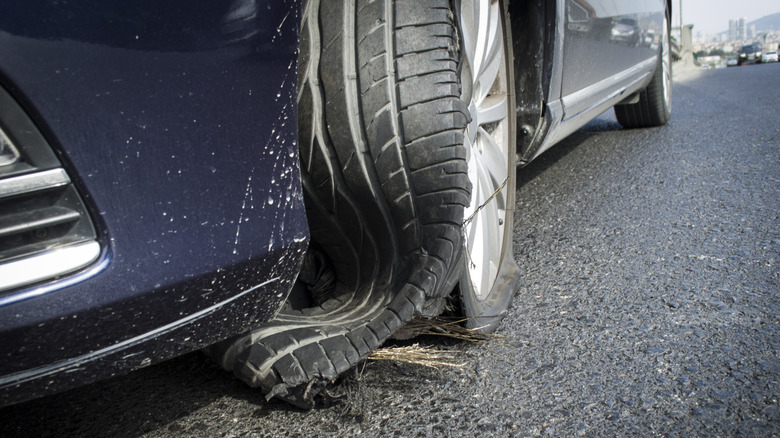 Blown tire close up