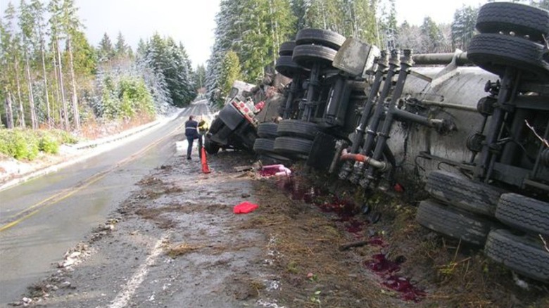 Oil truck tipped over