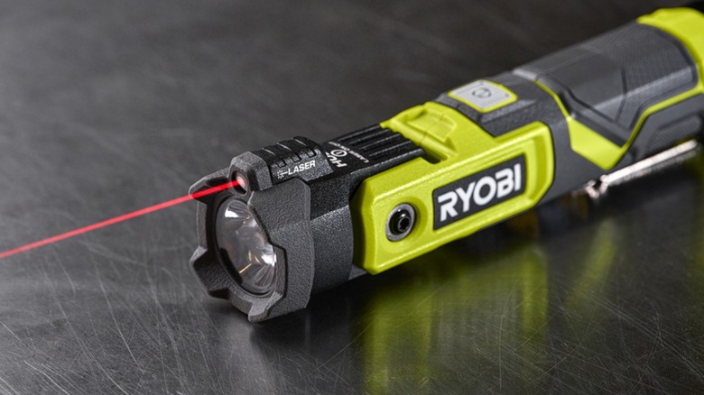 Ryobi USB Lithium Pivoting Laser Flashlight Kit with laser activated