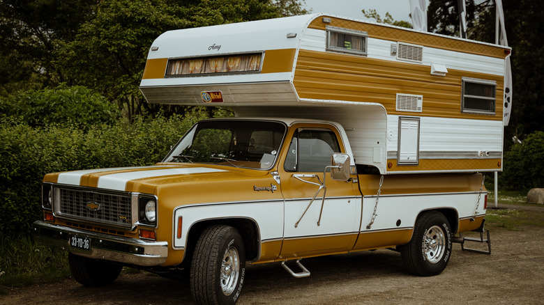 old truck with truck camper