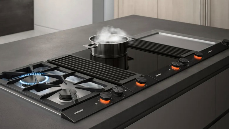 Pot boiling on a Gaggenau Hausgeräte cooktop stove