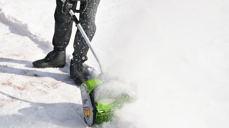 Greenworks Pro 40V 12-inch Cordless Snow Shovel in use