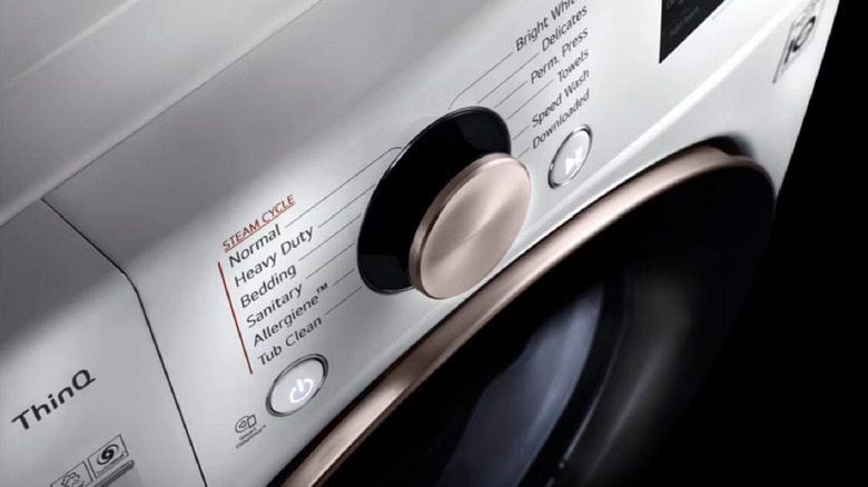 A closeup of the control panel on the front of the LG WM4000HWA washing machine